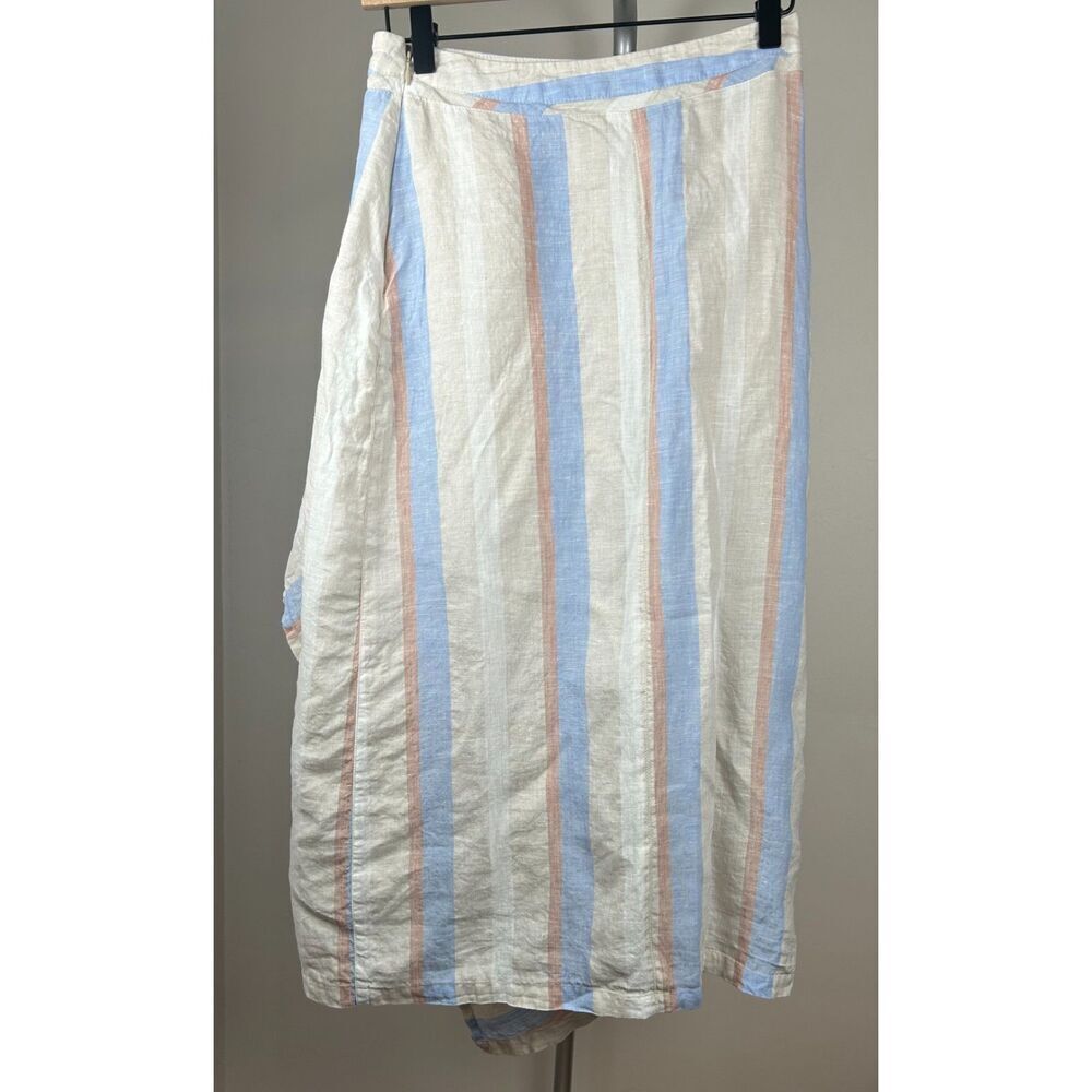 Poetry Skirt Striped Linen Faux Wrap Summer A-Line Skirt Size 4 Tan